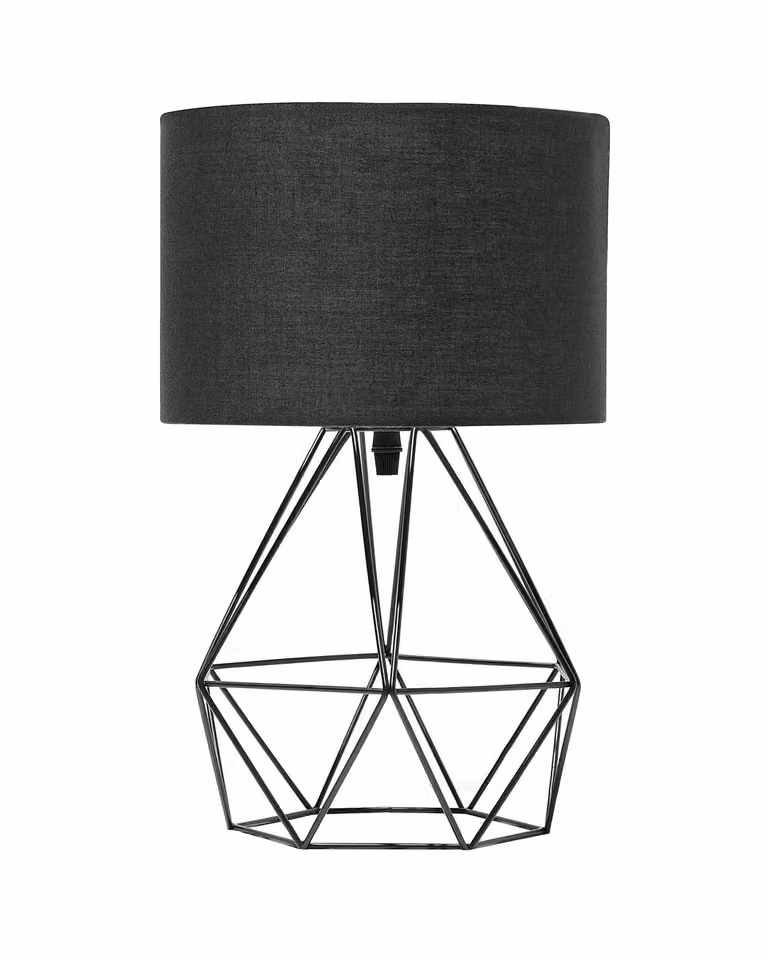 BELIANI Lampada da tavolo in metallo nero 35 cm paralume in tessuto base diamante cavo con interruttore Design moderno