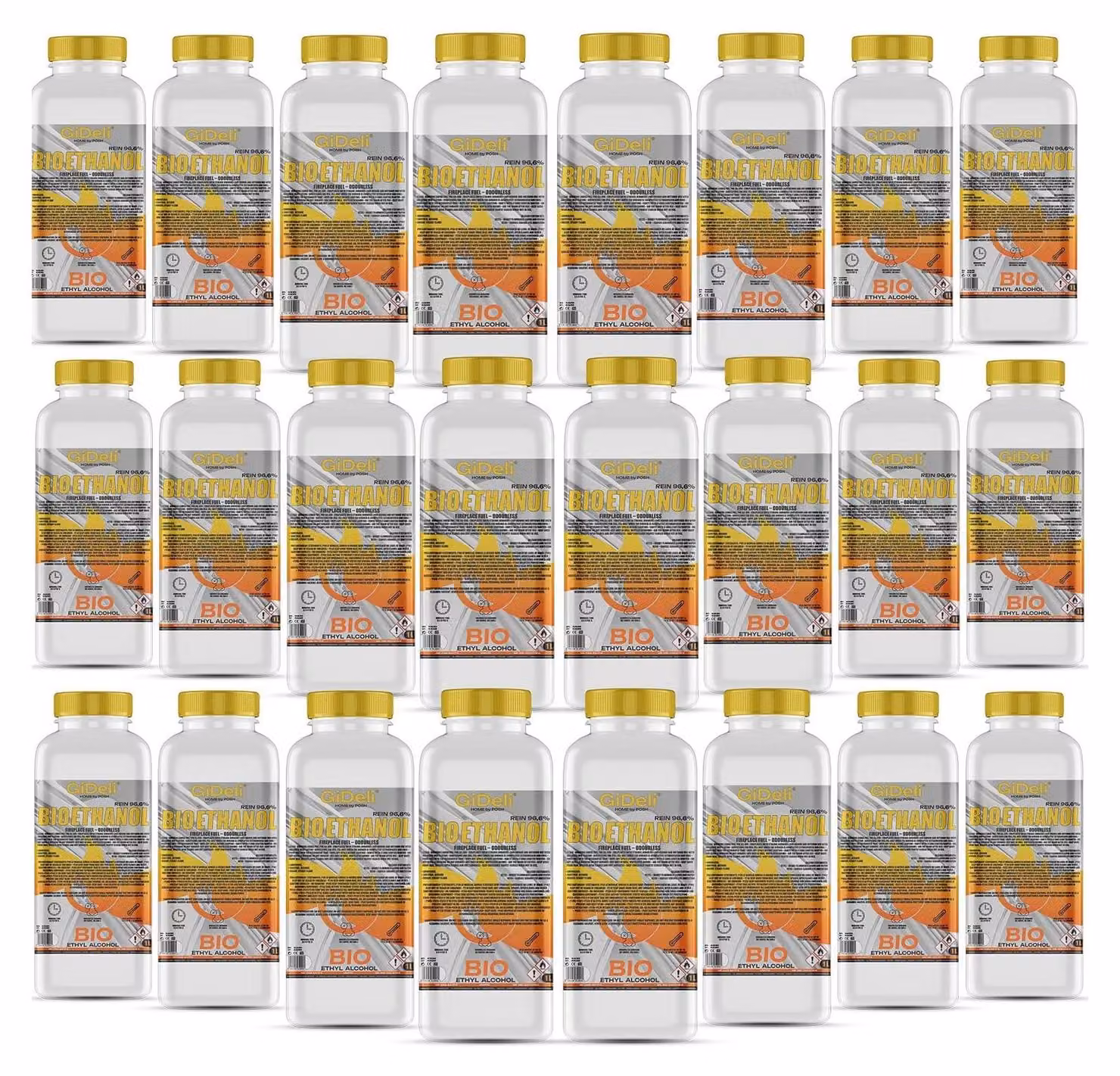 Bioetanolo inodore 96,6% 24L per caminetti universali senza fumo e senza fuliggine GiDeli