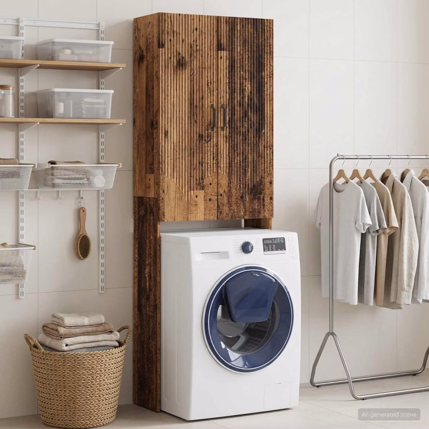 Mobiletto da bagno vidaXL HOORN in legno antico marrone L: 66 cm, P: 25,5 cm, H: 190 cm