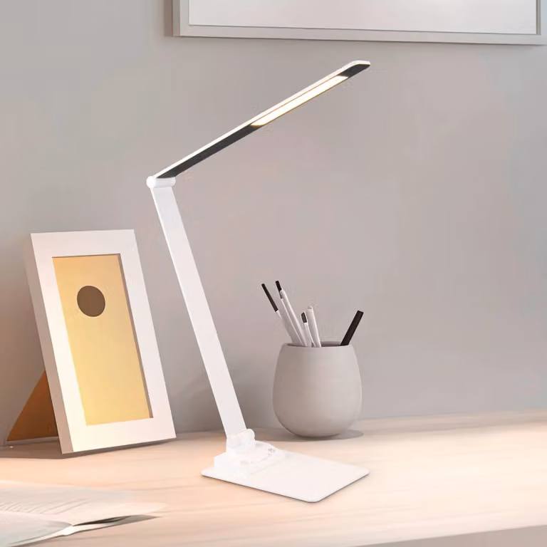 Trio Lighting Lampada da scrivania Travis, dimmerabile, Bianco / Opale, Studio / Ufficio, Metallo, Moderno, Lampada da tavolo