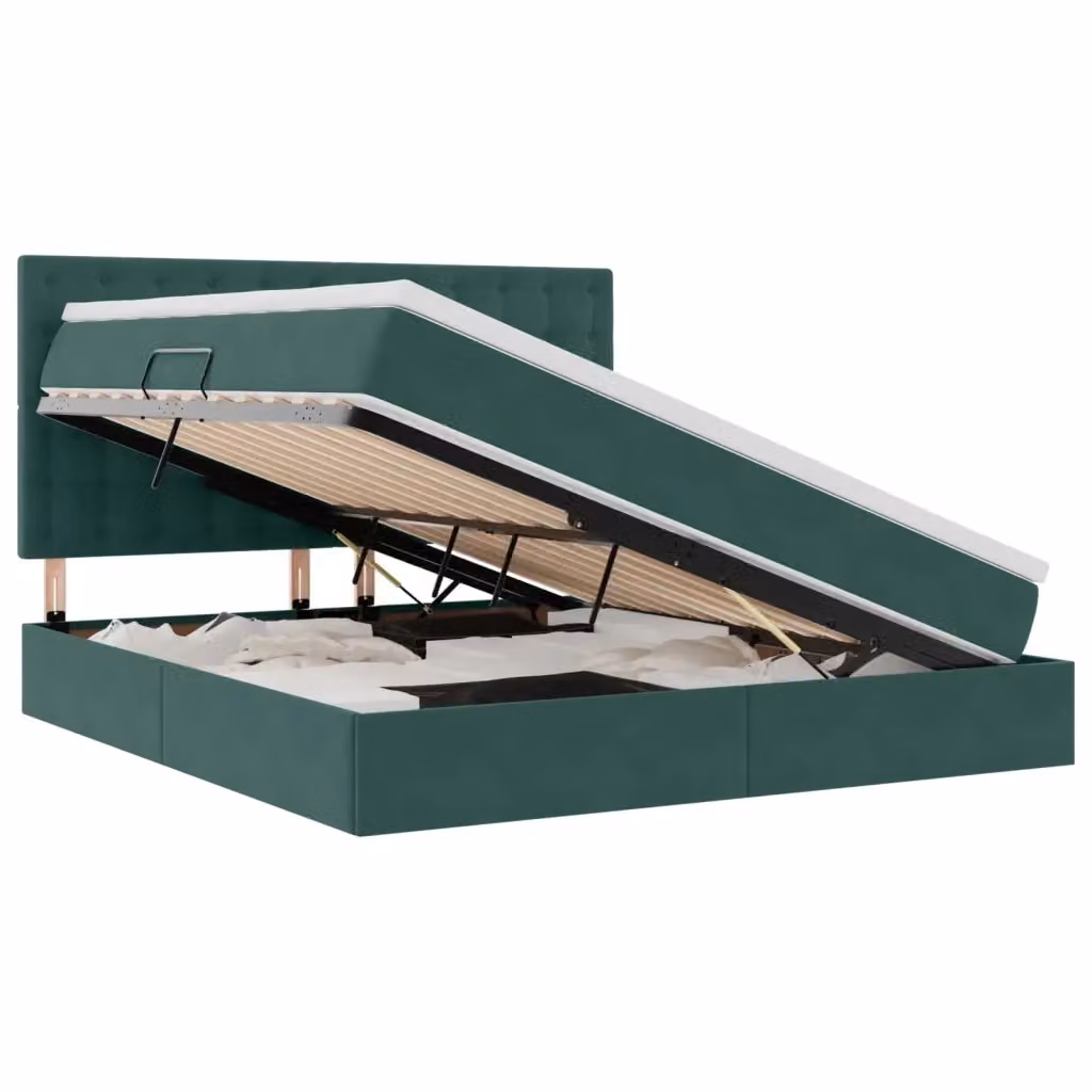 Letto con contenitore e illuminazione LED vidaXL in velluto verde, L/P/H: 180 x 200 x 128 cm – 2