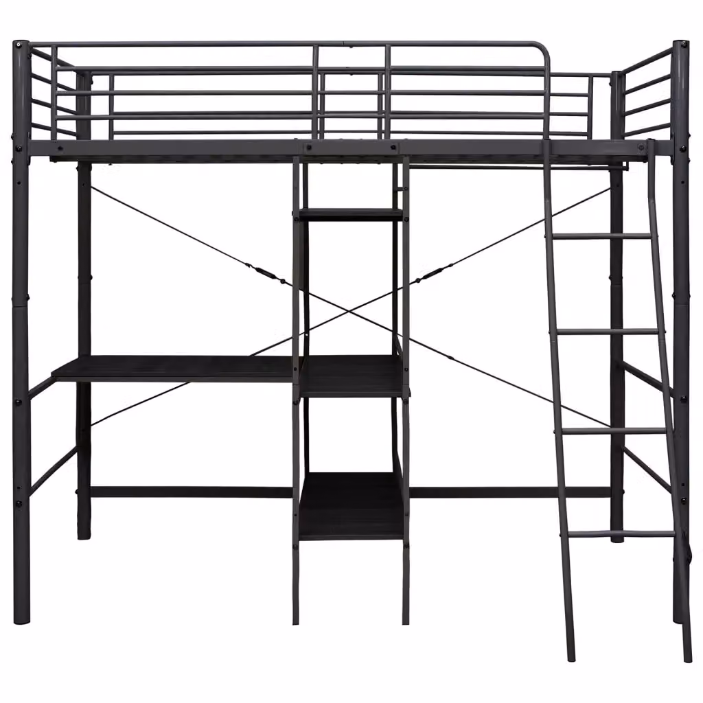 Letto a castello per bambini vidaXL in metallo nero con scomparti laterali L/P/H: 200 x 90 x 186 cm – 2