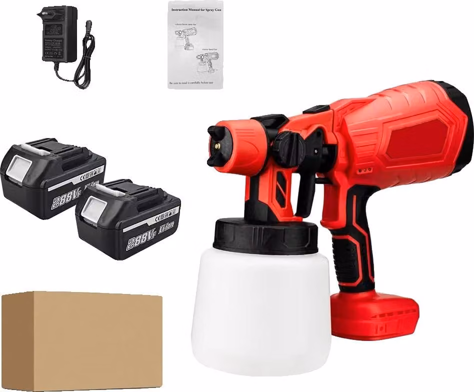 Spruzzatore elettrico per vernici, design senza fili, controllo del flusso regolabile, 2 batterie grandi rosse