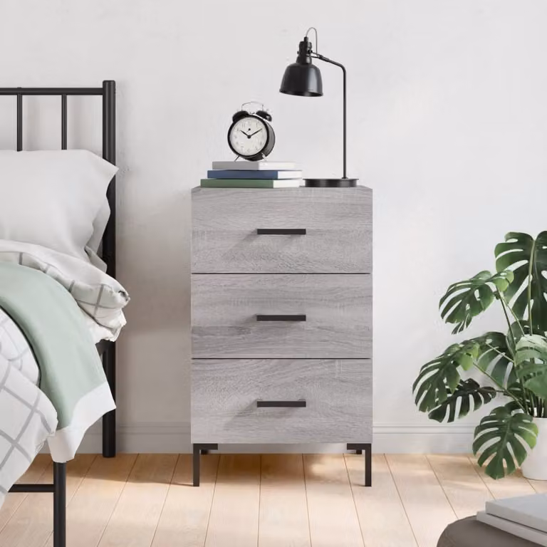 Comodino moderno vidaXL in legno e metallo, Grigio, L/P/H: 40 x 40 x 66 cm