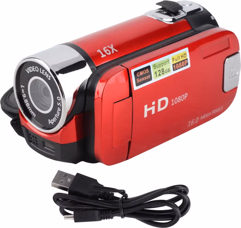 Videocamera con schermo a colori da 2,4 pollici Fill Light 16MP 1080p 16x Zoom digitale Anti Shake Registrazione in loop Videocamera per registrazioni di crescita in viaggio Rosso rosso
