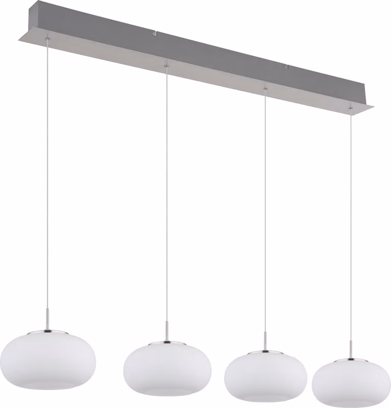 Lampada a sospensione LED, nichel opaco, vetro opalino, H 150 cm