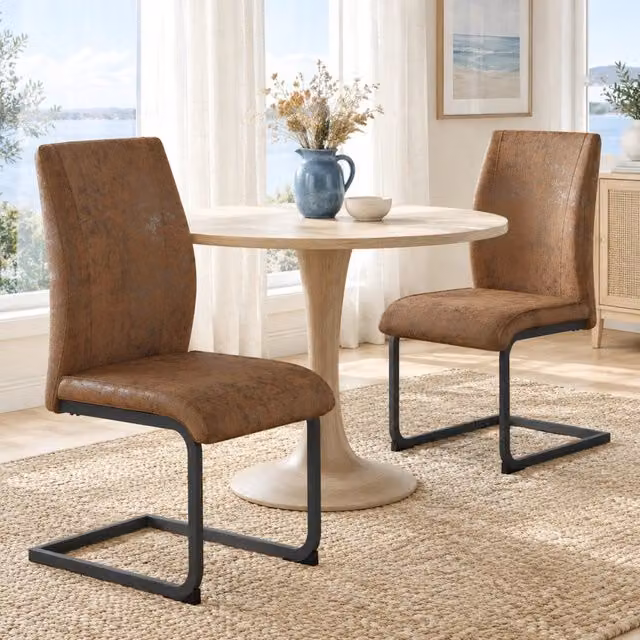 Set di 2 sedie da pranzo marroni in tessuto tecnico con gambe in metallo nero