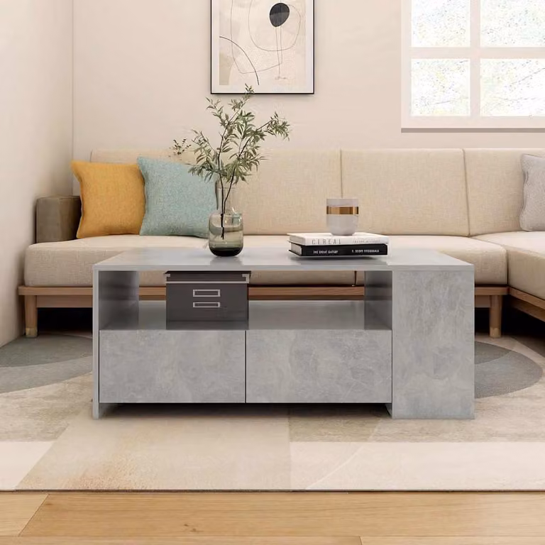 vidaXL Tavolino da salotto moderno in legno composito grigio, L: 102 cm, P: 55 cm, H: 42 cm