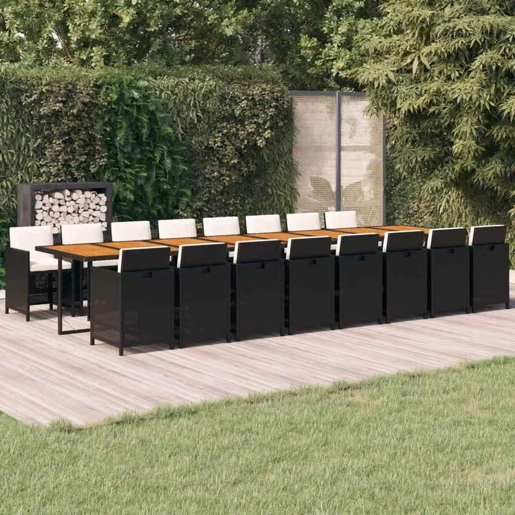 Maison Exclusive - Set da pranzo da giardino 17 pezzi con cuscini in polyrattan nero