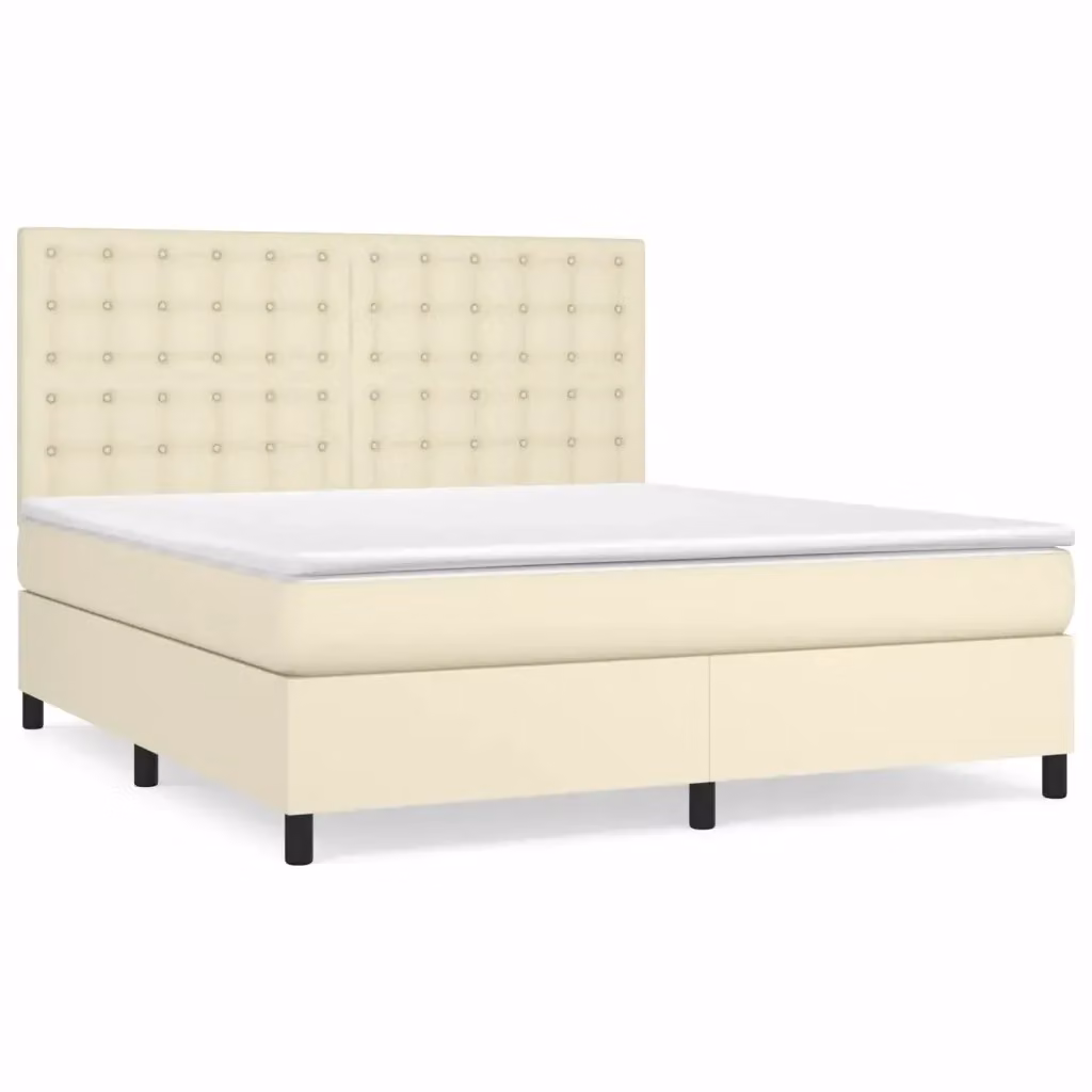 Letto con Giroletto a Molle e Materasso Ibrido vidaXL in Similpelle Beige e Bianco L/P/H: 160 x 200 x 128 cm – 2