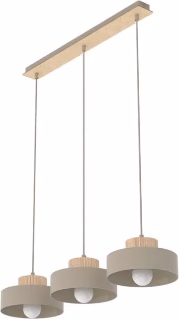 Lampada sospesa KIVI Emibig in stile Japandi beige con materiali in legno e carta per 3 lampadine E27 – 1