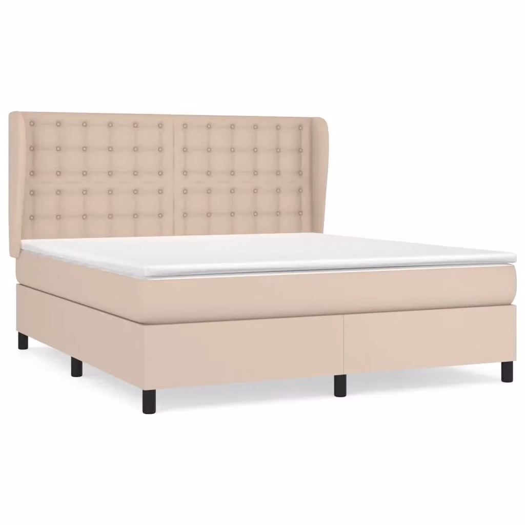 Letto a molle con materasso vidaXL color beige e bianco in similpelle L/P/H: 203 x 183 x 128 cm – 2