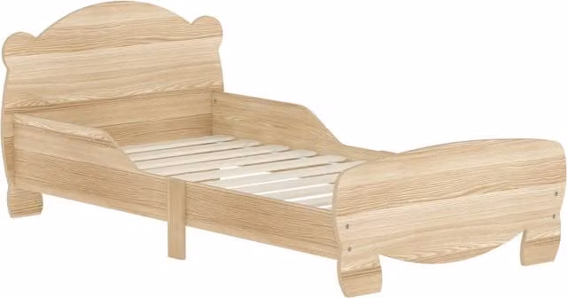 Letto singolo per bambini Xylo con barriere di sicurezza in legno naturale e tema orso, colore marrone e beige, L 70 cm x P 140 cm