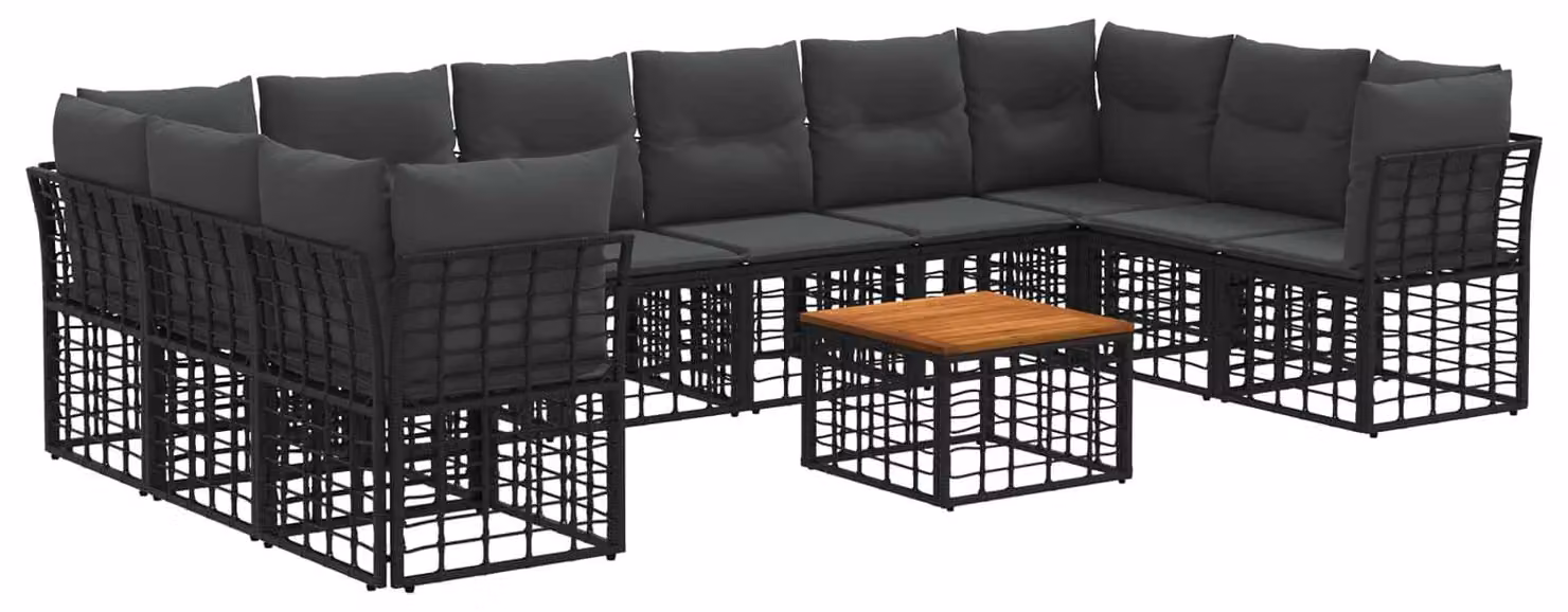 Set di divani da esterno 11 pcs Nero e Grigio scuro Poliestere
