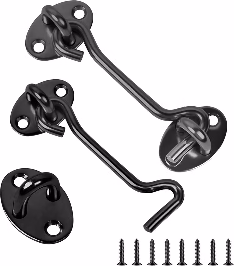 Due ganci per finestre, lunghezza 10 cm, colore nero, in acciaio inossidabile, adatti per porte e finestre