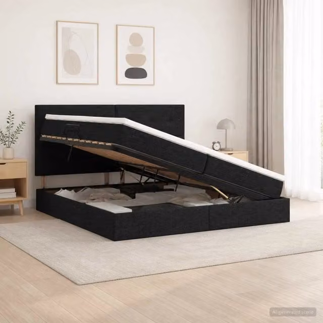 Letto con contenitore vidaXL in tessuto nero con base a sollevamento L/P/H: 200 x 200 x 140 cm