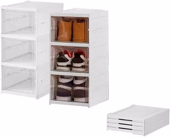 Scatola porta scarpe pieghevole a 3 scomparti - Organizer per scarpe - Impilabile - Traspirante - Scatola porta scarpe - Ideale per l'ingresso, il corridoio o la camera da letto - 53x34,5x25,5 cm - Bianco