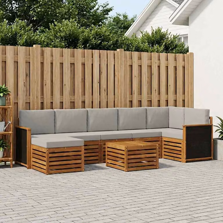 Set di divani da esterno vidaXL 8 pz in legno di acacia con cuscini, colore beige e grigio