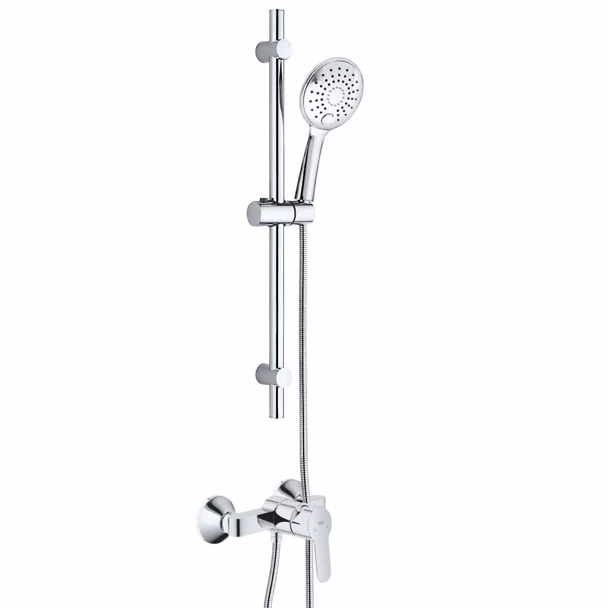GROHE Duscharmatura BauEdge, sistema doccia con miscelatore monocomando e soffione BELVIT, barra doccia e tubo flessibile da 1,5 metri, senza doccia a pioggia, finitura cromata