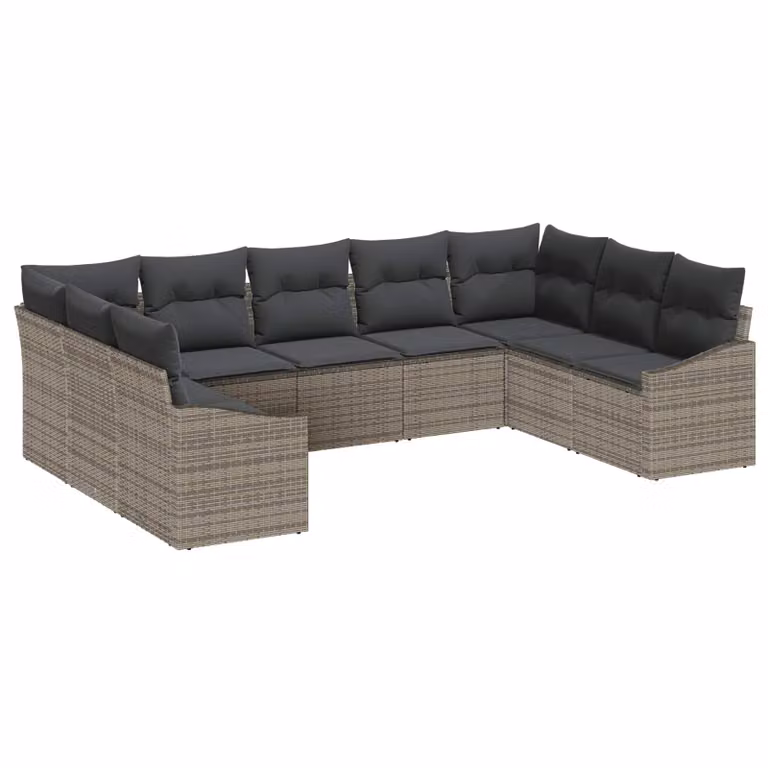 Set Divano da Giardino vidaXL 9 Pezzi in Polyrattan Grigio con Struttura in Acciaio e Cuscini