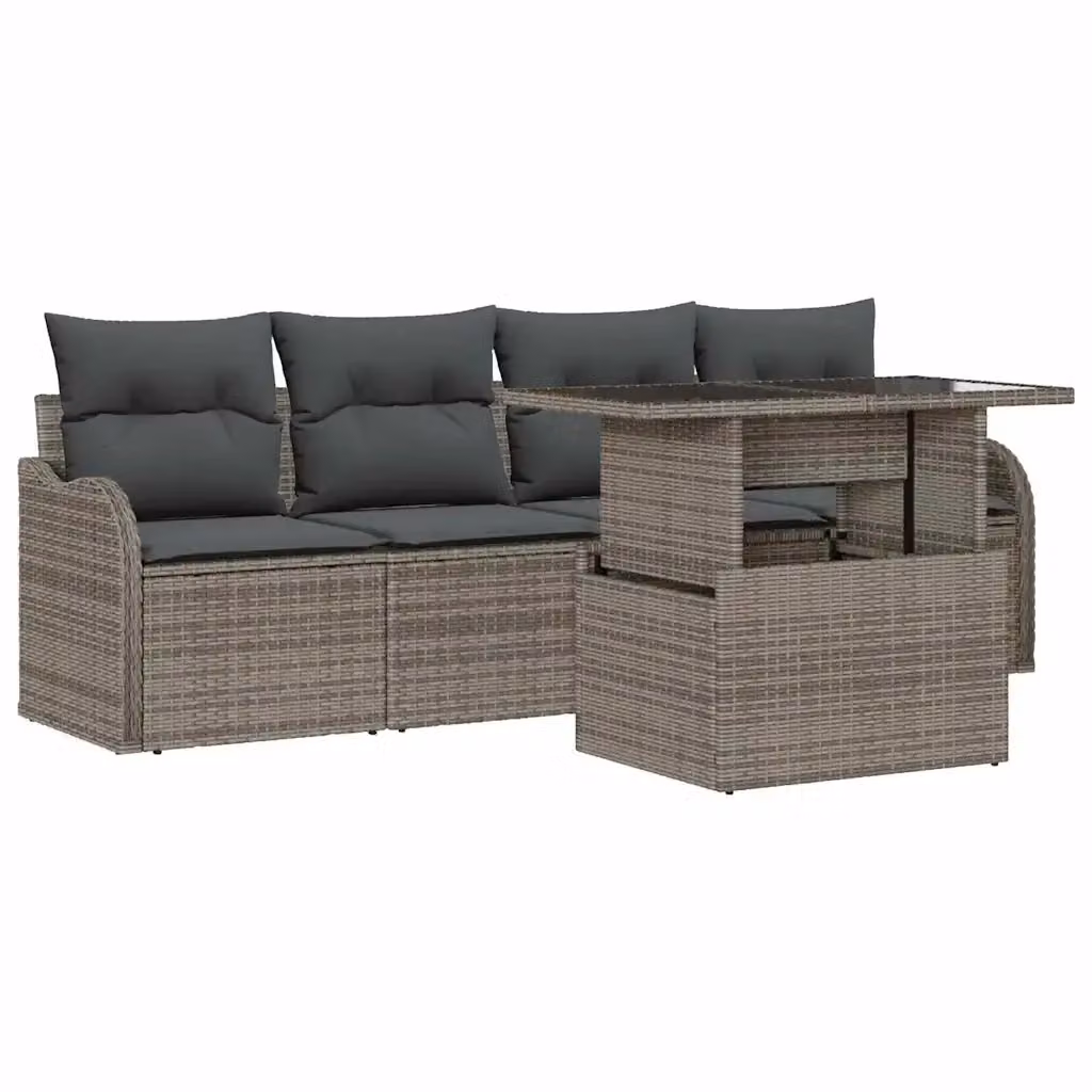 Set Divano da Giardino vidaXL 5 Pezzi a Forma di L con Tavolino Grigio e Struttura in Acciaio – 2
