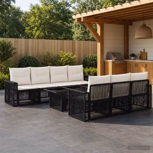 Set Divano da Giardino 8 pz Nero e Bianco Crema polyrattan 3436753