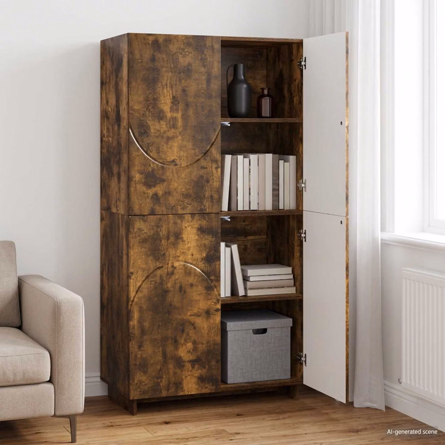 Credenza moderna vidaXL in legno ingegnerizzato color rovere fumo con ante a battente, L: 79 cm, P: 41 cm, H: 151 cm