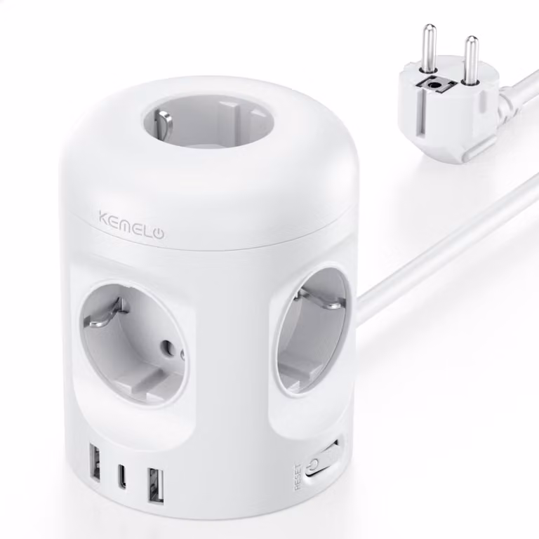 Ciabatta multipresa 8-in-1 con USB, 5 prese, cavo di alimentazione da 2 metri, colore bianco