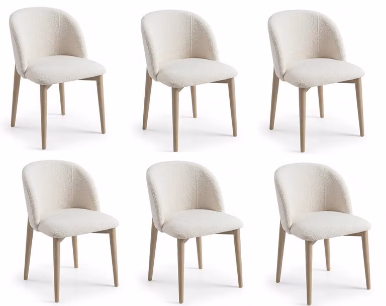 6 sedie minimaliste, color crema, ideali per la sala da pranzo. Design elegante e moderno