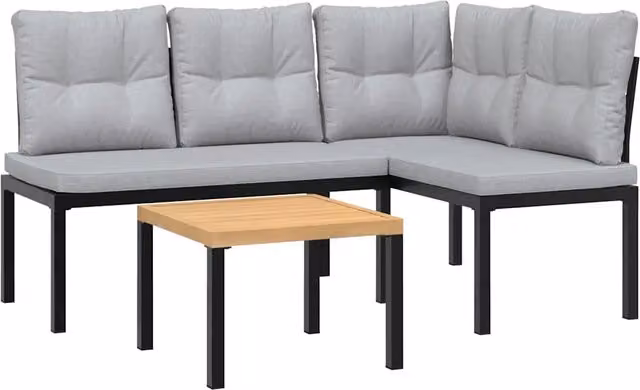 Set Panche Giardino | Panca da Giardino Cuscini 3 pz Nero Acciaio Verniciato Polvere