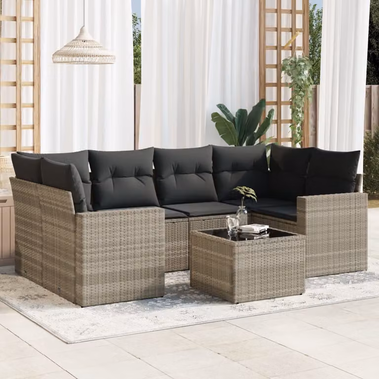 vidaXL Set Divani da Giardino 7pz a Forma di L in Polyrattan con Cuscini Grigio Matt