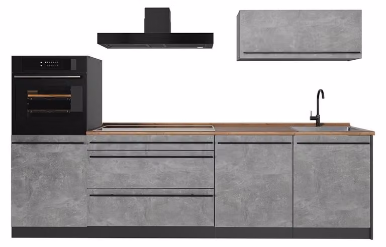 Cucina componibile Vicco R-Line Calcestruzzo/Antracite 280 cm piano di lavoro Rovere dorato, Model 67242