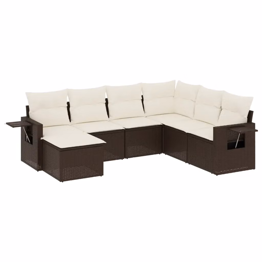 Set di divani da giardino vidaXL in polyrattan marrone con 7 pezzi e cuscini inclusi – 2