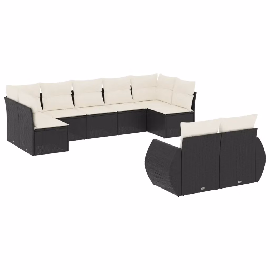 vidaXL Set Divani da Giardino 9 pz in Polyrattan con Cuscini, Design Moderno a L, Nero e Bianco – 2