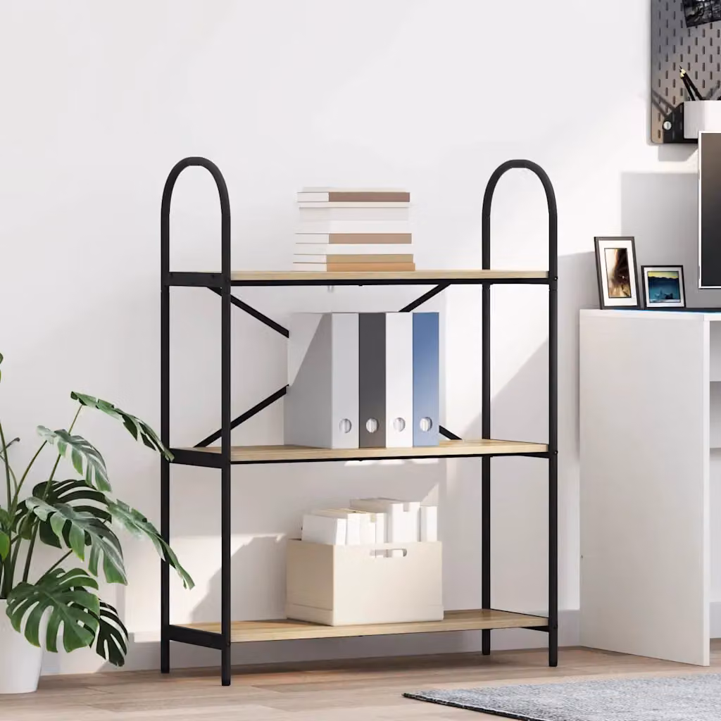 Libreria moderna vidaXL a 3 livelli in legno e metallo, colore marrone, L 80 cm x P 30 cm x H 109 cm