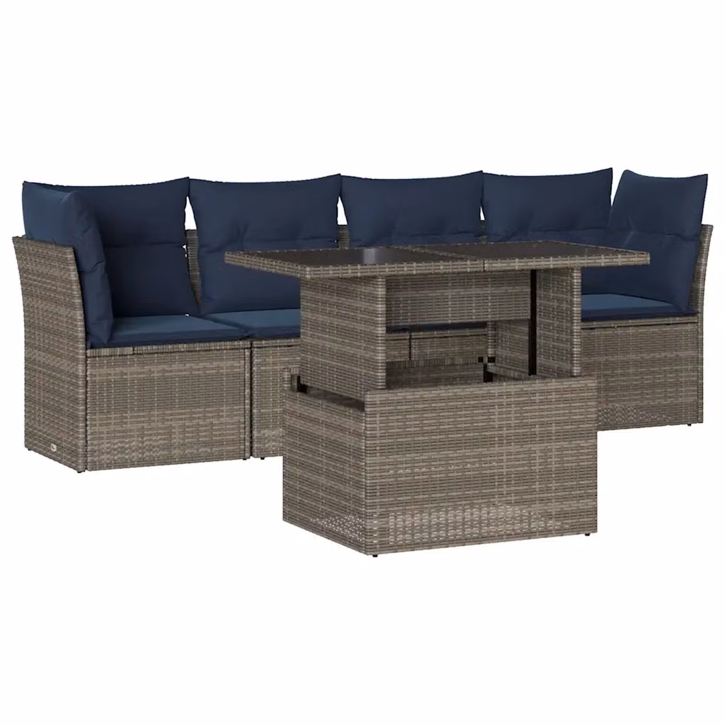 Set da giardino moderno vidaXL composto da 5 pezzi con divano a 3 posti, elementi angolari, tavolino da caffè e cuscini grigi in polyrattan e metallo – 2