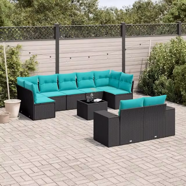 Set Divani da Giardino 10 pz con Cuscini Nero in Polyrattan 3223026
