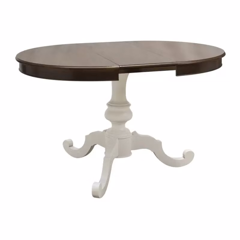 Tavolo rotondo allungabile in legno stile shabby chic bicolore bianco e marrone Mobili 2G L: 100 cm, P: 100 cm, H: 80 cm – 1