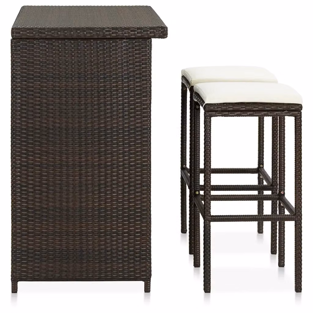 Set da Bar vidaXL in Polyrattan Marrone e Bianco, 3 Pezzi – 2
