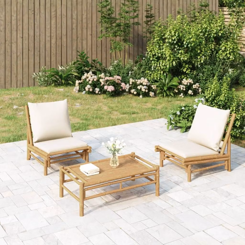 Maison Exclusive - Set da giardino a 3 pezzi con cuscini color crema in bambù