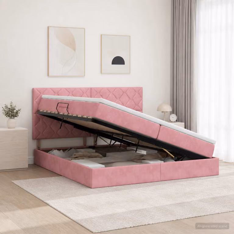 Letto con contenitore vidaXL in velluto rosa con illuminazione LED e porta USB, L/P: 200 x 200 cm