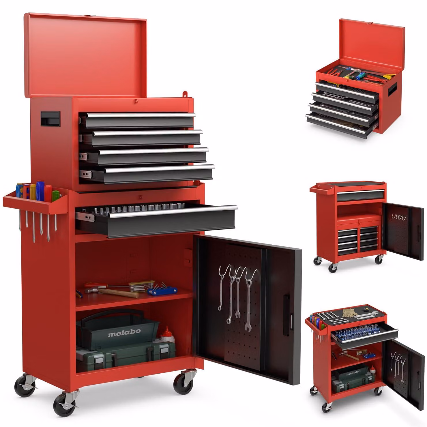 FANTASK: Carrello da officina, con chiusura a chiave e su ruote, professionale 2 in 1, comprensivo di