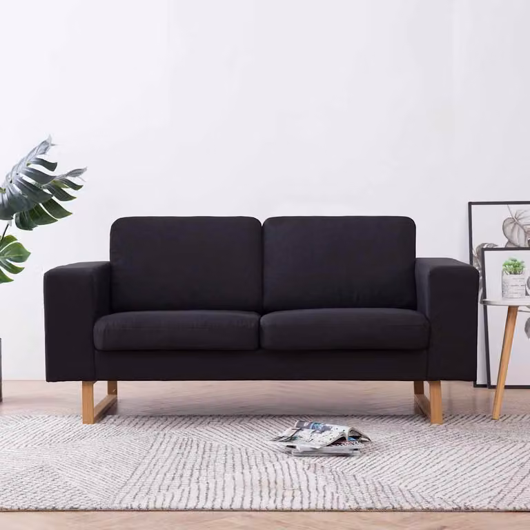 vidaXL Divano a 2 Posti Moderno in Tessuto Nero con Struttura in Legno Solido e Coperture Rimovibili