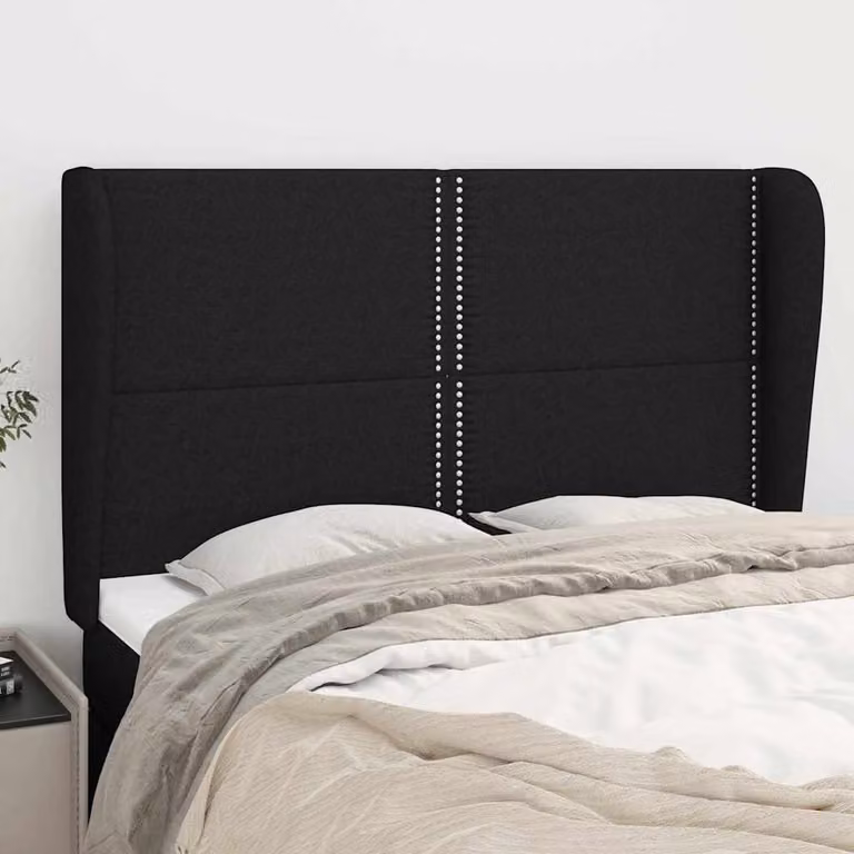 Testiera ad orecchio vidaXL in tessuto nero con struttura in legno L: 147 cm, P: 23 cm, H: 118/128 cm
