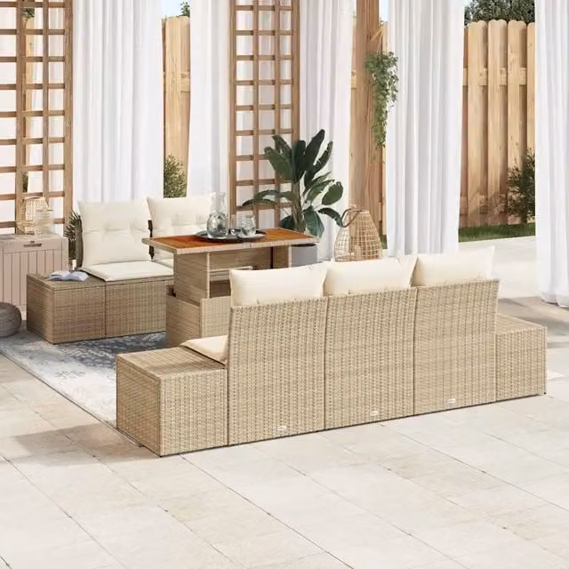 Set Divano da Giardino 6 pz Beige Poly Rattan 3358640