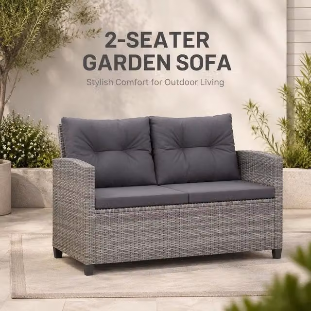 2-seater Garden Sofa With Cushions Grey 124 Cm Poly Rattan