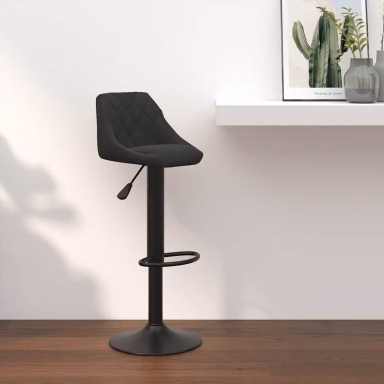 Sgabello da bar vidaXL in velluto nero con struttura in metallo e plastica, H: 103 cm, L: 44 cm, P: 46 cm