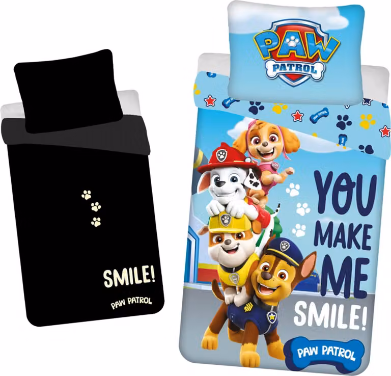Biancheria da letto luminosa Paw Patrol - cuscino e piumino in morbido cotone 140x200 cm