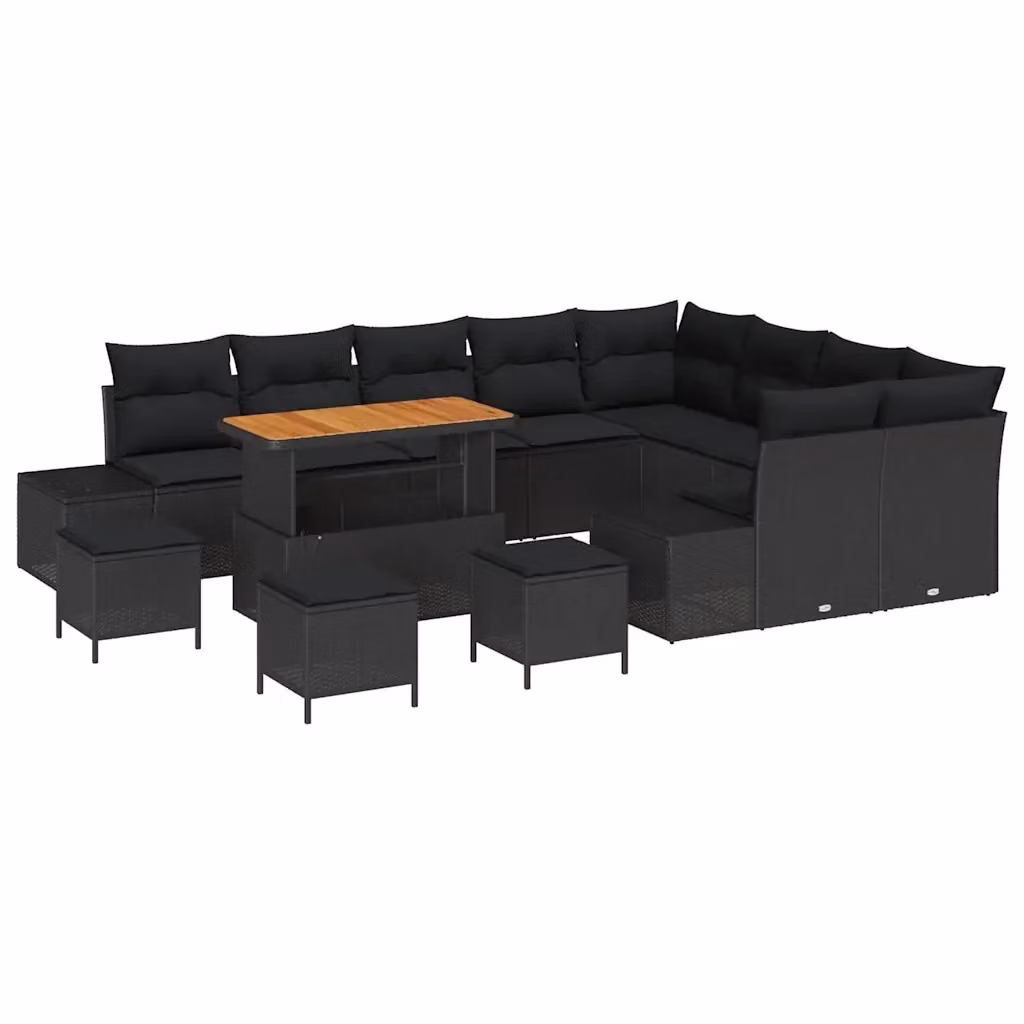 Set Divano da Giardino Moderno vidaXL a Forma a U con 13 Pezzi, Nero – 2