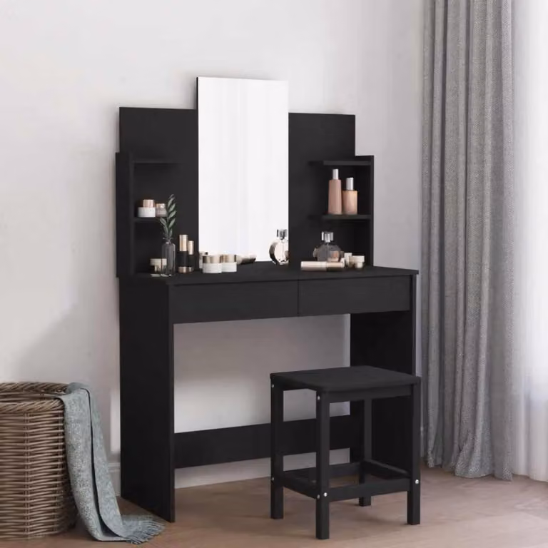 vidaXL Toeletta con Specchio Nero L: 96 cm, P: 39 cm, H: 142 cm